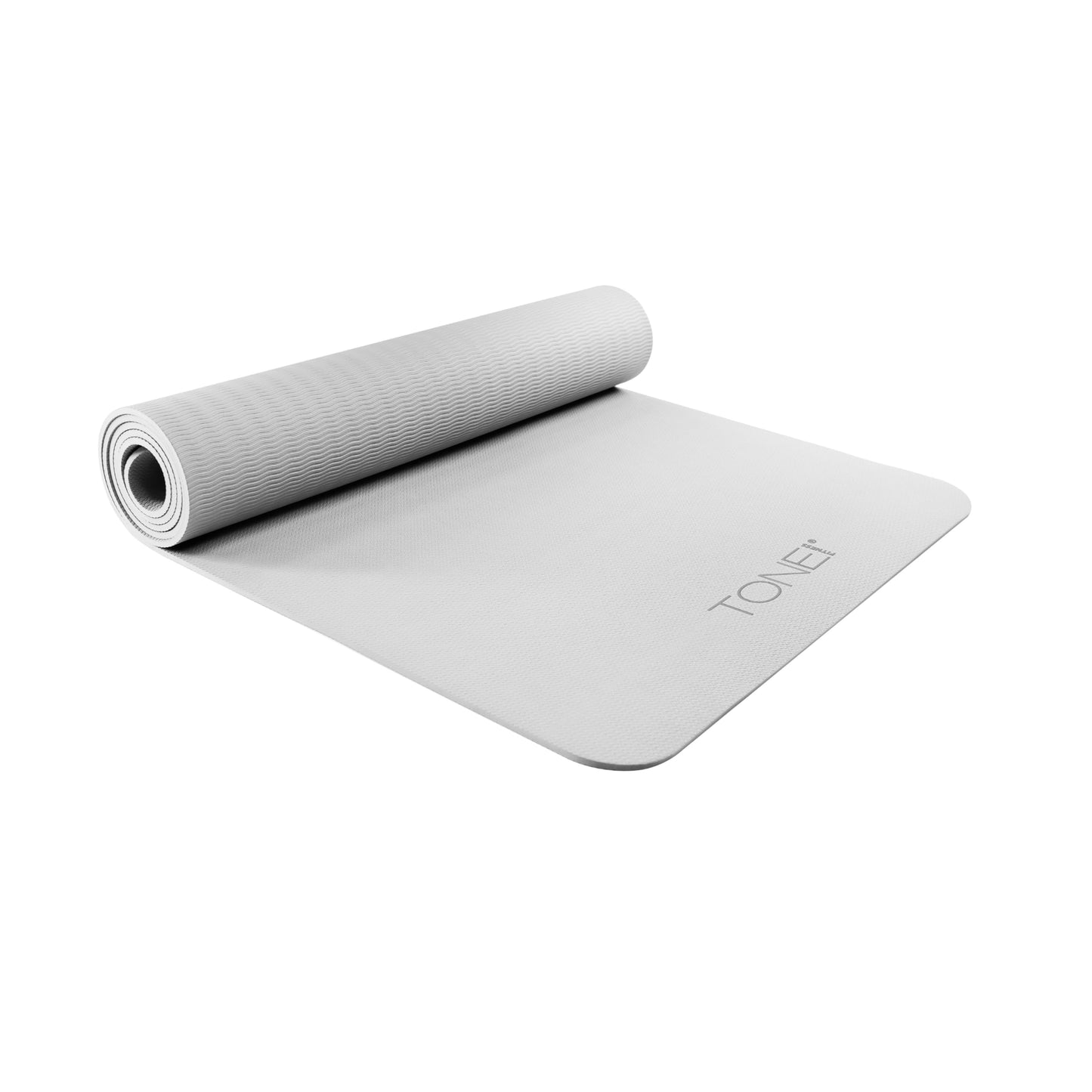 TONE Fitness Yoga Mat 1/4" Thick Non Slip Exercise & Pilates Mat for Home Workouts with Carrying Strap | V Pattern | Gray