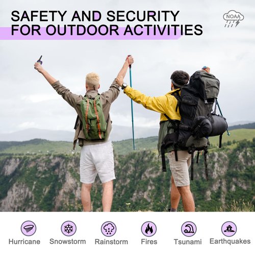 MaxTalker Walkie Talkies Long Range for Adult, MT10 Rechargeable Walkie Talkies FRS Two Way Radio, NOAA, 1200mAh Li-ion Battery USB-C Cable, LED Flashlight,VOX Walkie Talkie for Camping 2Pack (Purple)