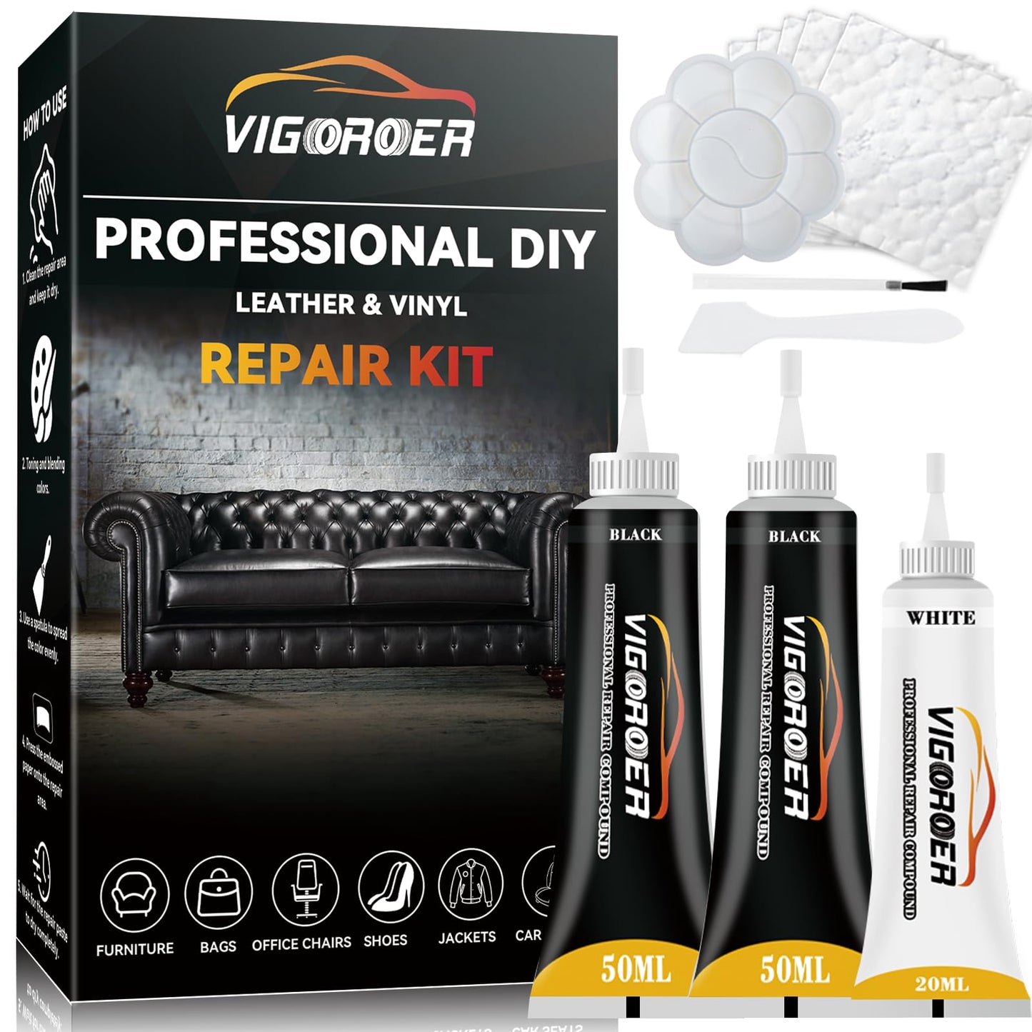 Black Leather Repair Kit for Furniture, Leather Seat Repair Kit for Cars, Easily Restore Car Interior, Sofa, Purse and Jacket, Restore Any Material with Super Easy Instructions