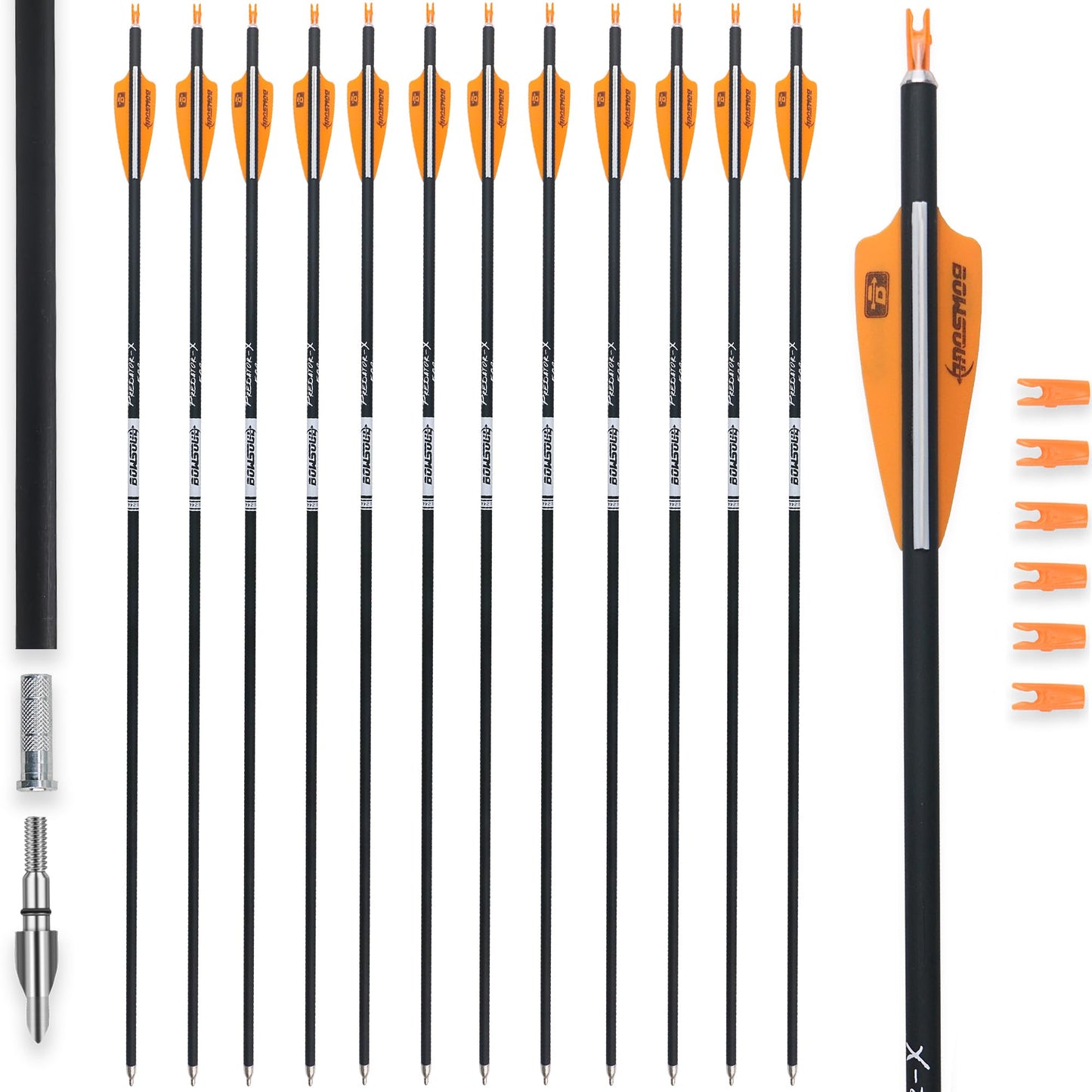 BOWSOUL 31Inch Carbon Arrows for Target Practice Hunting Arrow with Removable Tips for Compound & Recurve Bow(Pack of 12) (Orange White)