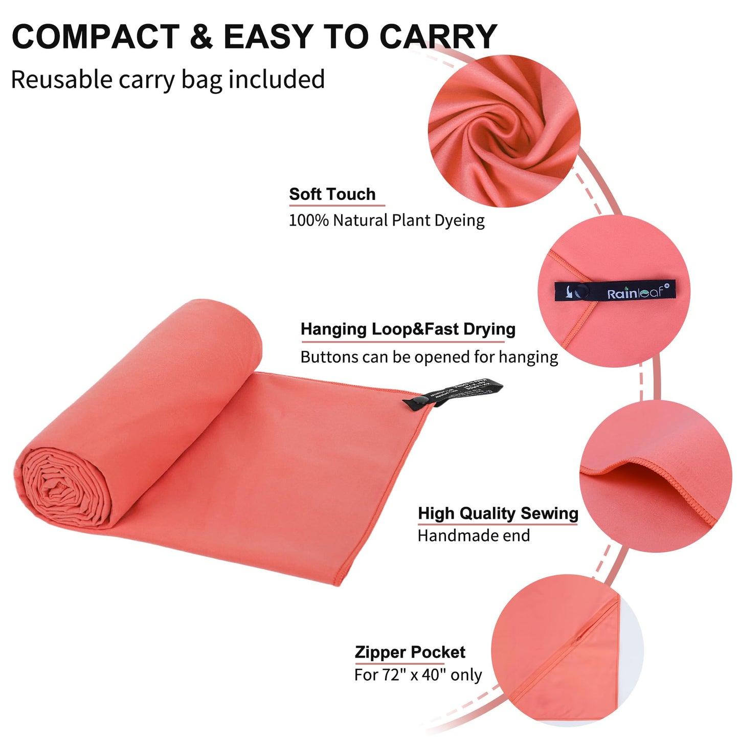 Rainleaf Microfiber Towel Perfect Travel & Gym & Camping Towel. Quick Dry - Super Absorbent - Ultra Compact - Lightweight. Suitable for Trip, Beach, Shower, Backpacking, Pool