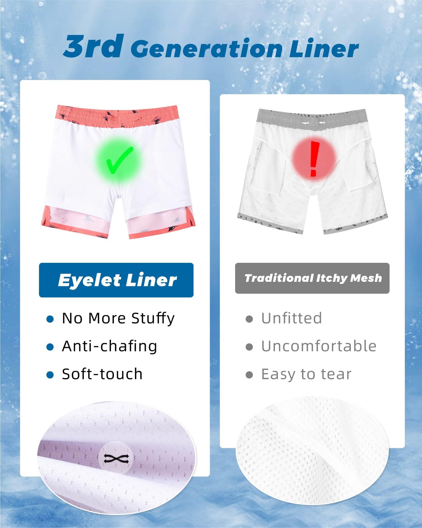 SURF CUZ Mens Swim Trunks with Compression Liner Quick Dry Swim Shorts 7" Swimming Trunks Stretch Zipper Pockets Pink Hidden Sharks Medium