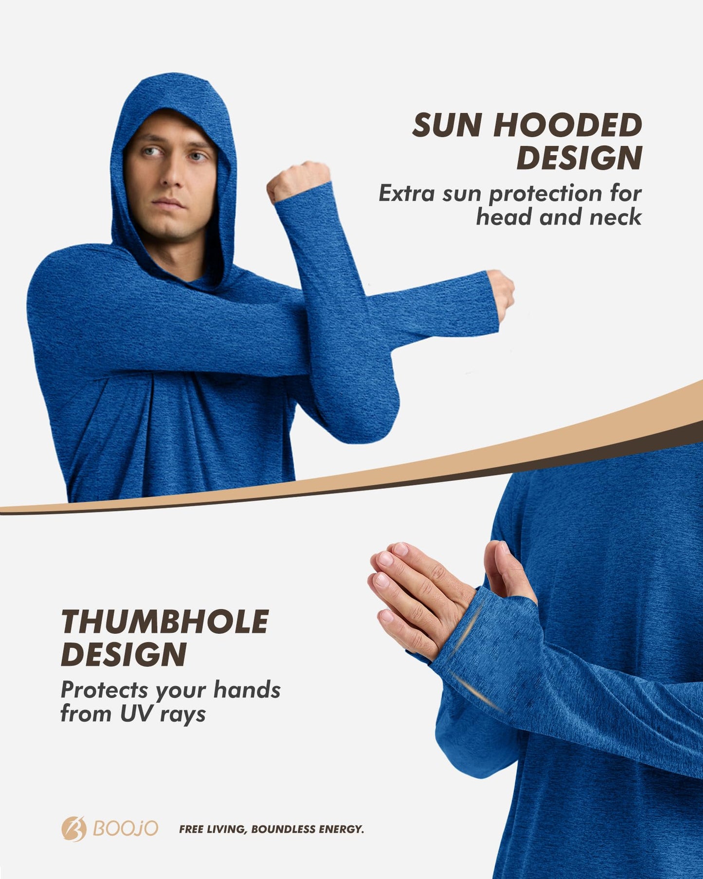 BOOJO 4 Pack Sun Hoodie for Men - UV UPF 50+ Fishing Shirts Long Sleeve Lightweight Tops for Athletic Running Gym Workout