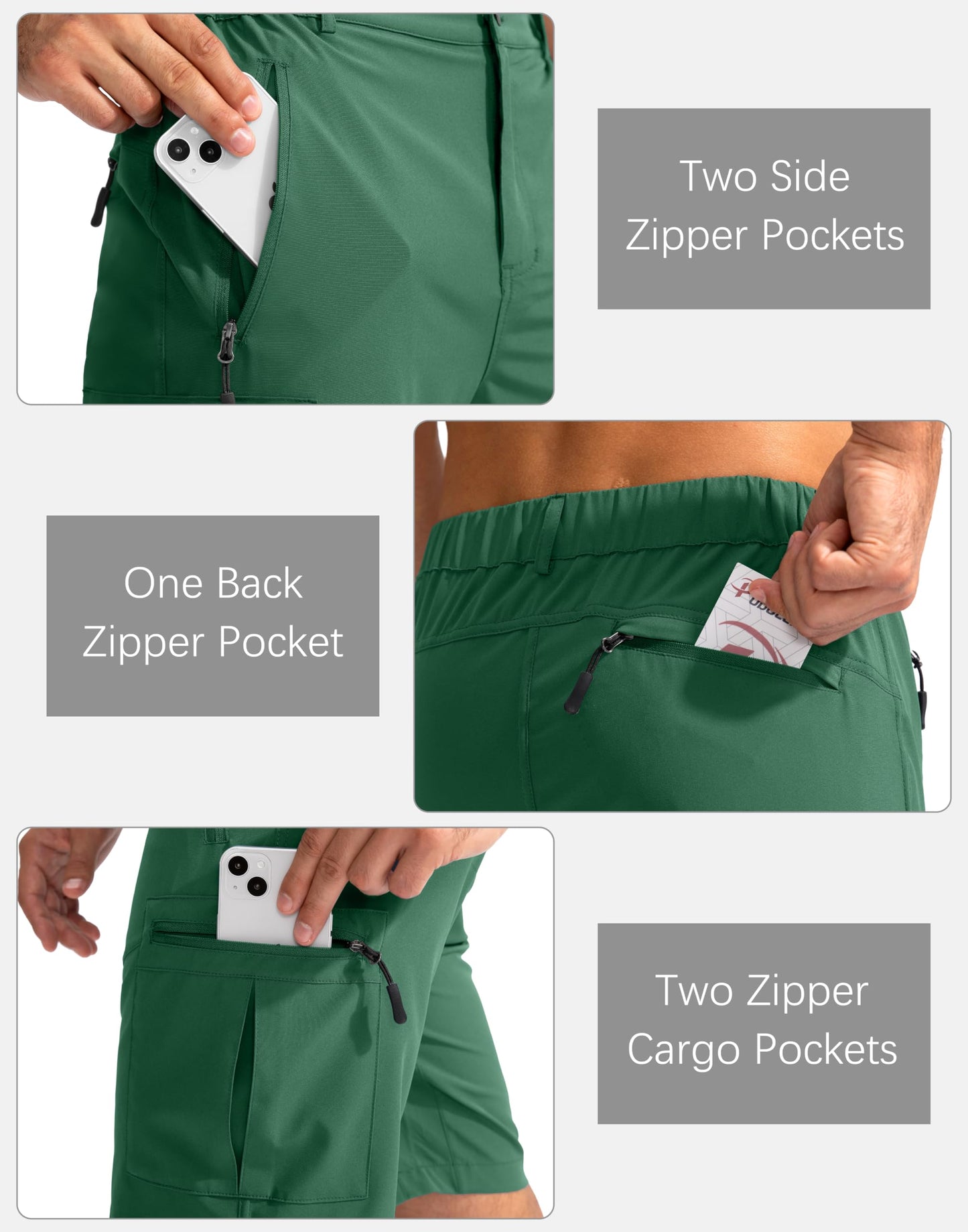 Pudolla Men's Hiking Cargo Shorts 9" Lightweight Outdoor Work Shorts for Men Travel Golf Camping Casual with 5 Zipper Pockets(Green Medium)