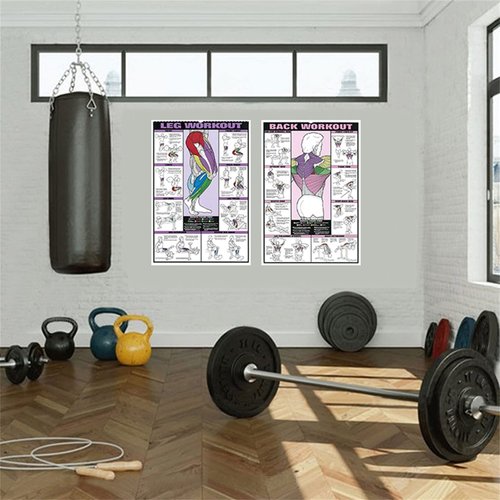 6PCS workout chart posters for a home gym， oil on canvas gym decor fitness dumbbell exercise motivational posters for home gym Exercise Charts Incl Triceps, Shoulder,Leg, Back,Chest, Abdominal workout