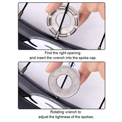 Goabroa Bike Spoke Wrench, Hard Steel 8-in-1 Hardened Steel Bicycle Rim Truing Kit for Precision Wheel Tension Adjustment, Compatible with 10/11/12/13/14/15G Spokes Nipples