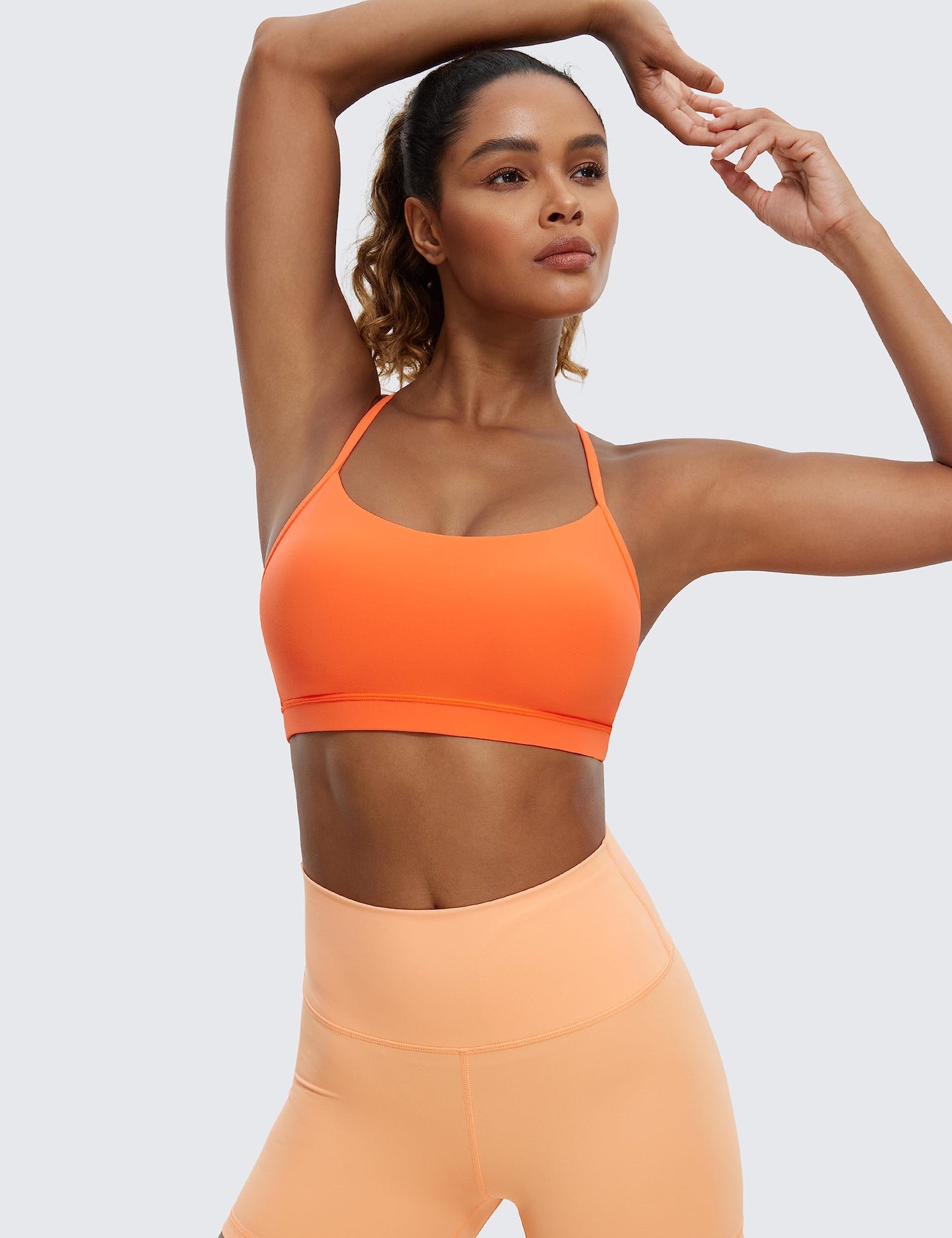CRZ YOGA Butterluxe Y Back Sports Bras for Women - Padded Racerback Low Impact Spaghetti Thin Strap Workout Yoga Top Neon Orange X-Large