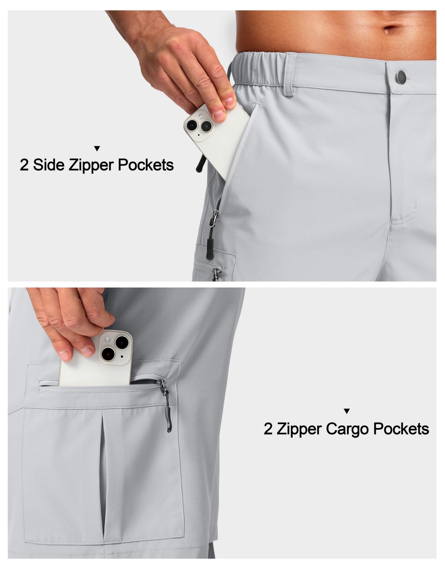 Pudolla Men's Hiking Cargo Shorts Lightweight 7" Travel Casual Shorts for Men Golf Work Outdoor with 5 Zipper Pockets(Bright Grey X-Large)