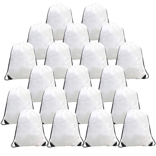 BeeGreen Drawstring Bags Backpacks Bulk, 20 Pieces White Gym Cinch Bags, String Backpack for Sports Sack, Personlized Sackpacks DIY Heat Vinyl