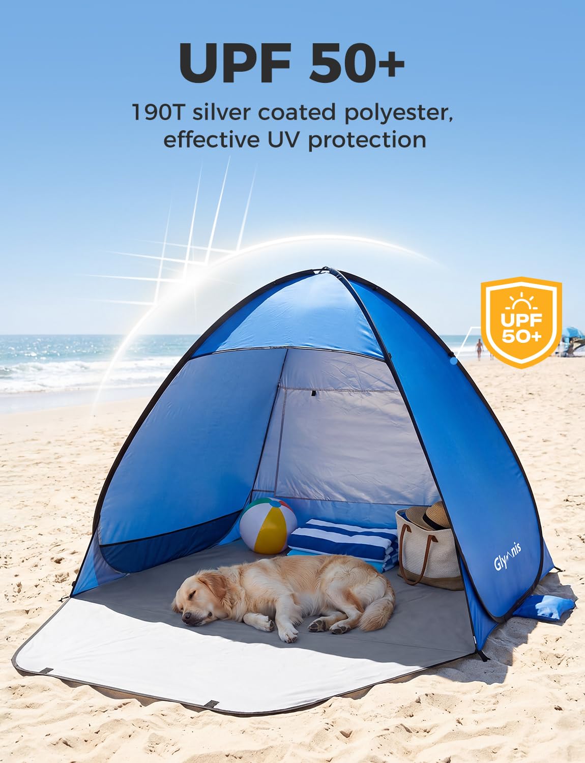 Glymnis Pop Up Beach Tent Instant Portable Sun Shade Shelter (S) 1-2 Persons UPF 50+ with Extendable Floor Zipper Door Automatic Easy Up Tent