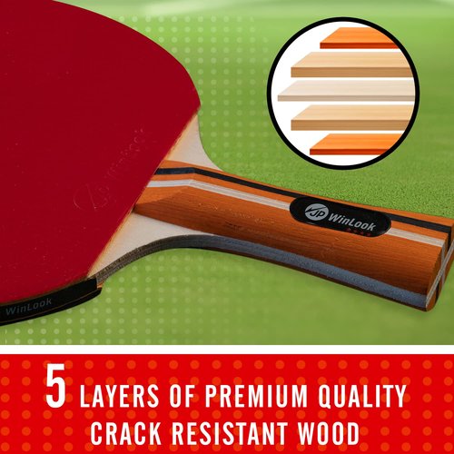 JP WinLook Ping Pong Paddle Set - Four Professional Table Tennis Paddles, Eight Balls, and A Case for Indoor & Outdoor Play - Premium Ping Pong Racket Set for All Players