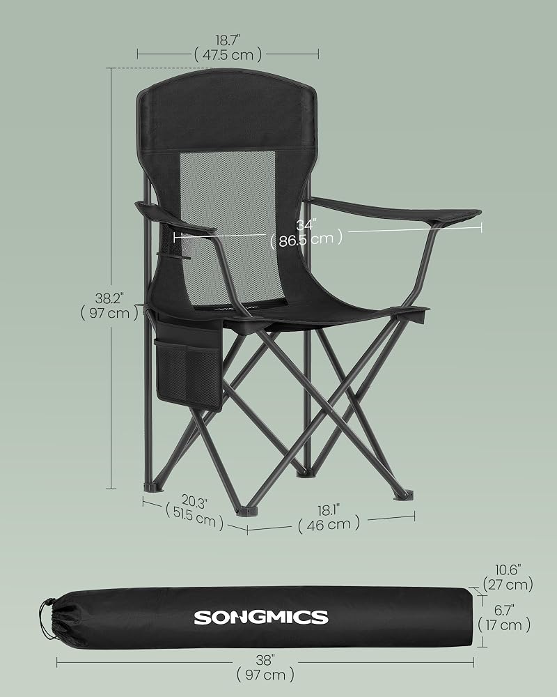 Songmics 2-Pack Breathable Camping Chairs, 330 lb Capacity - Black
