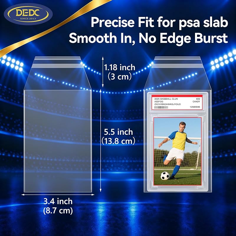 200 Pcs PSA Slab Card Sleeves - Clear Team Bags for Graded Cards 3.4x5.5 in