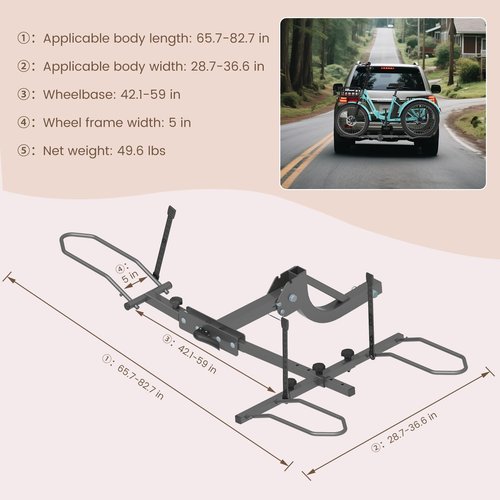 H&ZT Fat Tire Trike Hitch Rack for SUV Truck RV, Heavy-Duty Foldable Bike Carrier for 3-Wheel Bicycles, Fits 5" Wide Tires, 170 lbs Capacity, Rear Platform Rack for Adult Tricycle