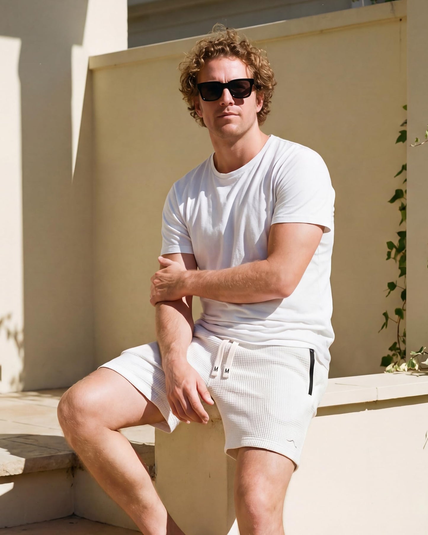 maamgic Mens Waffle Shorts Casual Lounge Shorts 7 Inch with Elastic Waist and 5 Pockets Light-Grey