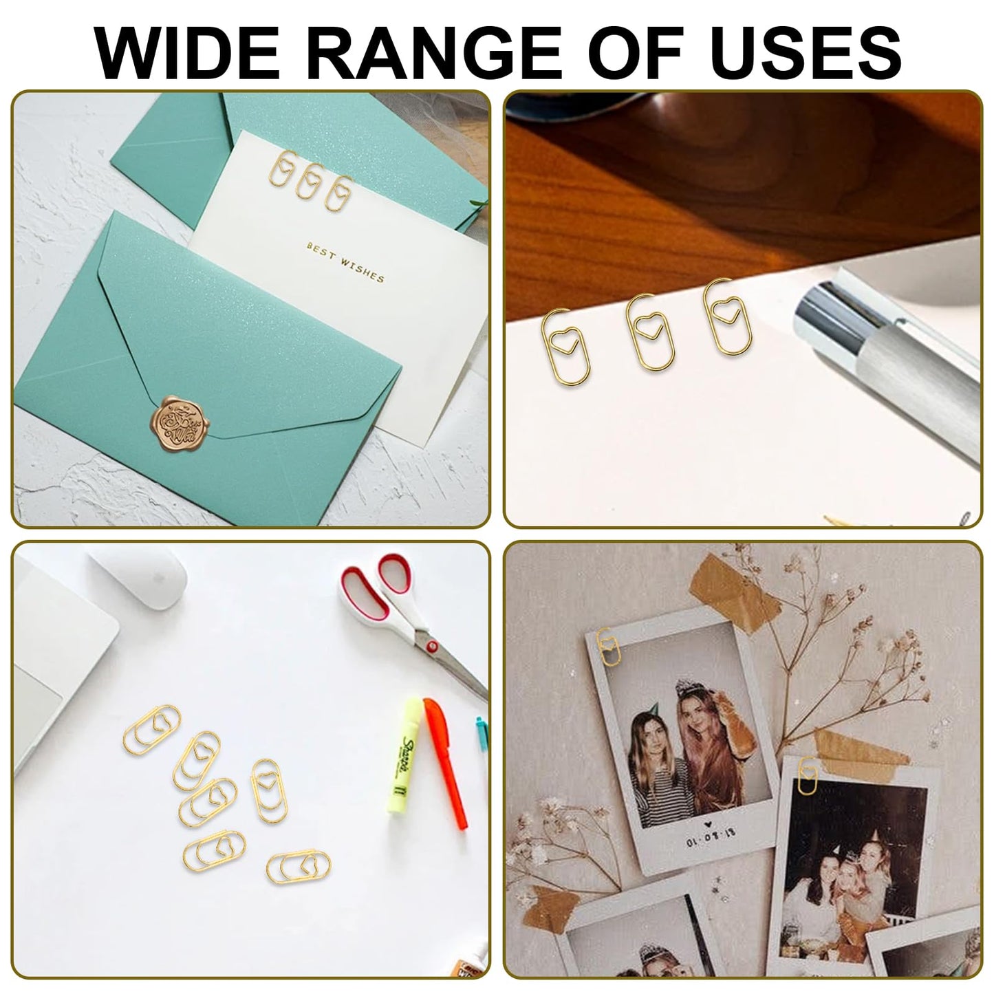 Small Gold Paper Clips 200 Pcs Love Heart Shaped Paperclips Stainless Steel Cute Paperclips for Paperwork Office School Desk Organizers Wedding Invitations DIY Crafts Scrapbooking (Gold)