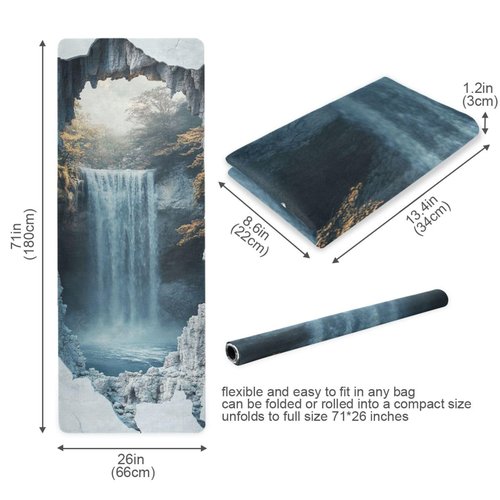 3d Cracked Marble Hole Waterfall yoga mat with carrying bag for men printed, non slip, yoga matt towel non slip hot yoga with carrying bag tapete para ejercicio 71x26 inches