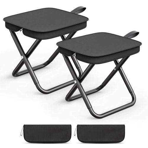 Camping Stools Set of 2, 10.6 Inch Small Portable Folding Chair with Carry Bag, Collapsible Camp Stools for Adults, Outdoor Footstool for Picnic Hiking Fishing, Hold Up to 220 LBS, Easy Setup, Black