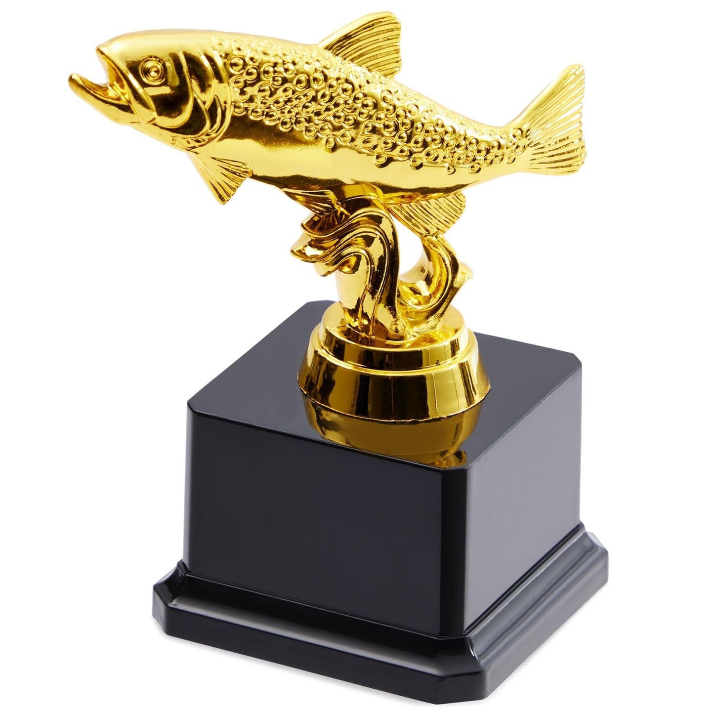 Juvale Small Golden Fishing Trophy Award for Ceremonies, Tournaments, Competitions, and Fish Derbies, Biggest Fish Trophy for Kids and Adults, Customizable Base for Personalized Engraving, 3x5 in