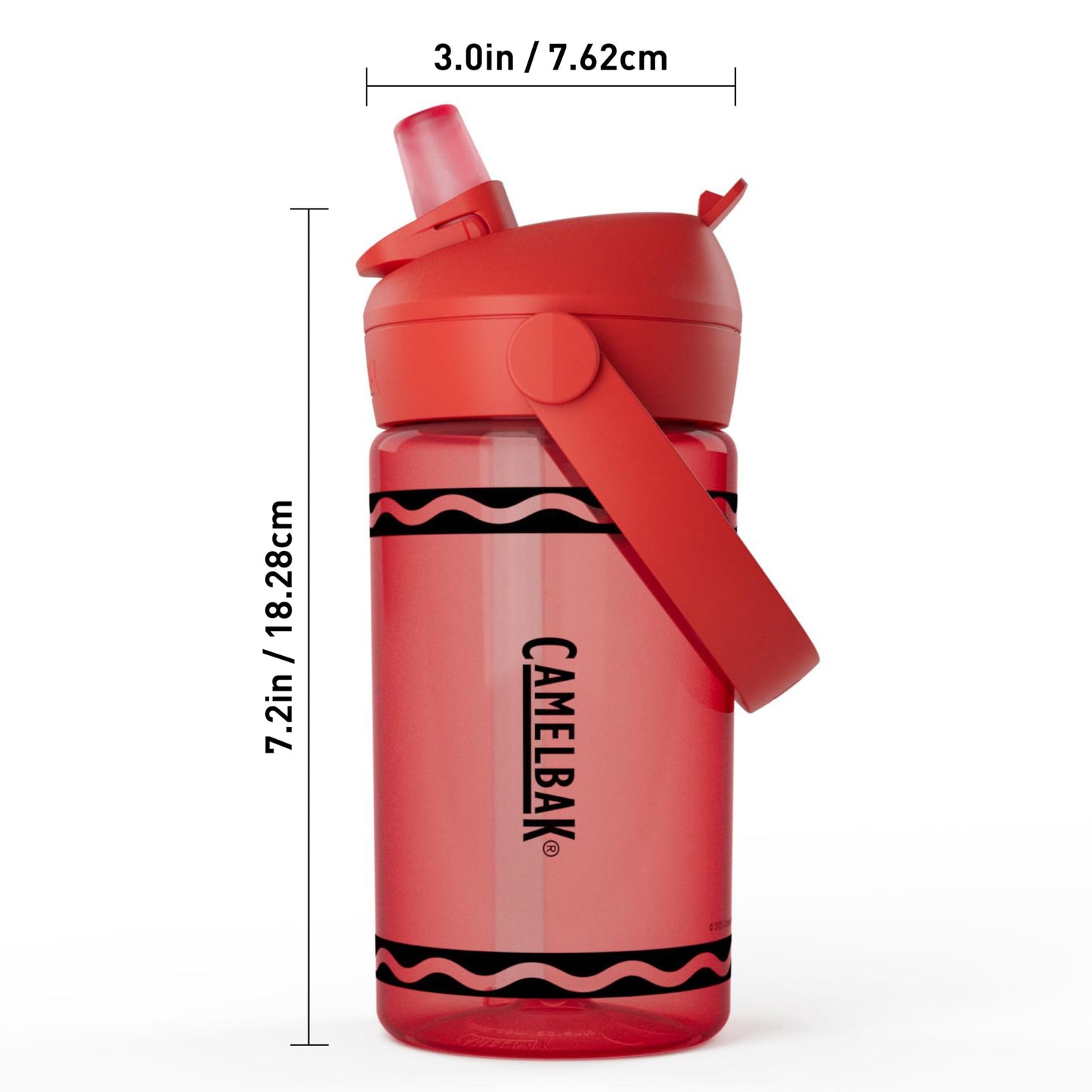 CamelBak Crayola Flip Straw Kids Water Bottle with Bite Valve, Tritan Renew Design for School and Everyday Use, 14oz, Cherry Red
