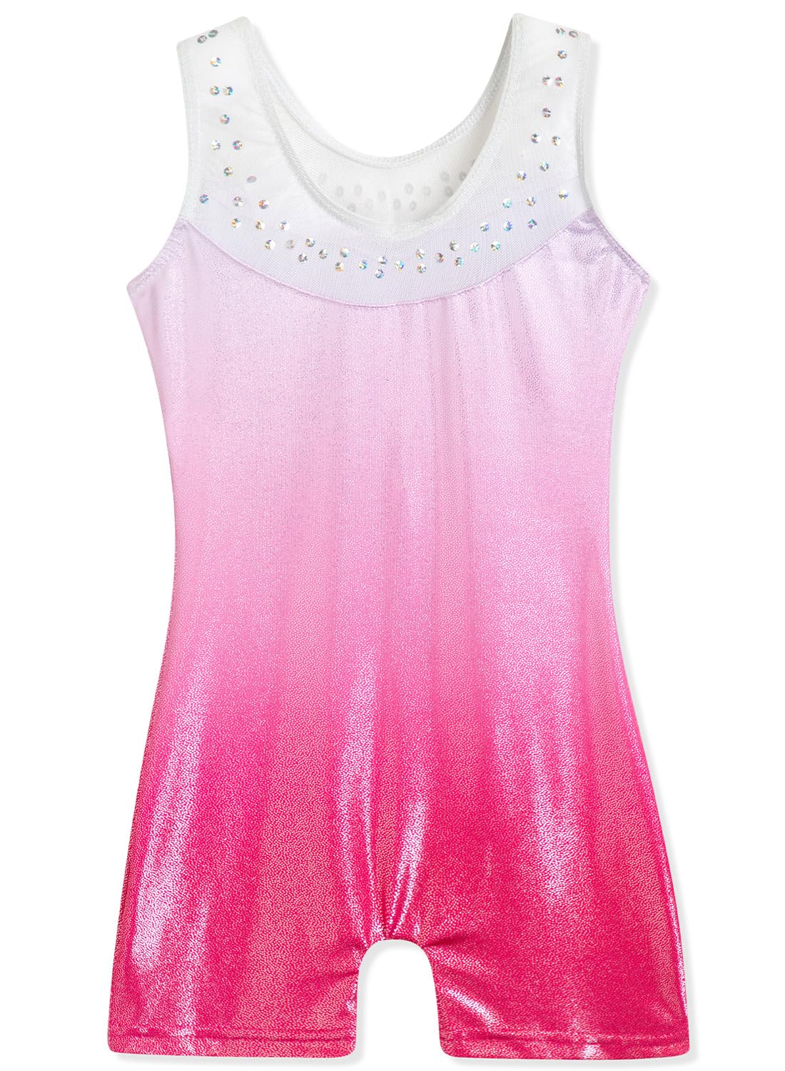 DAXIANG Gymnastics Leotards for Girls Sparkly One Piece Kids Unitard Biketards with Shorts Pink Diamond 5-6 Years