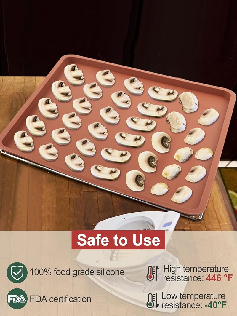 6Pcs Silicone Food Dehydrator Sheets with Edge - Non-Stick Liner for 12" x 13" Trays, BPA Free, Heat Resistant