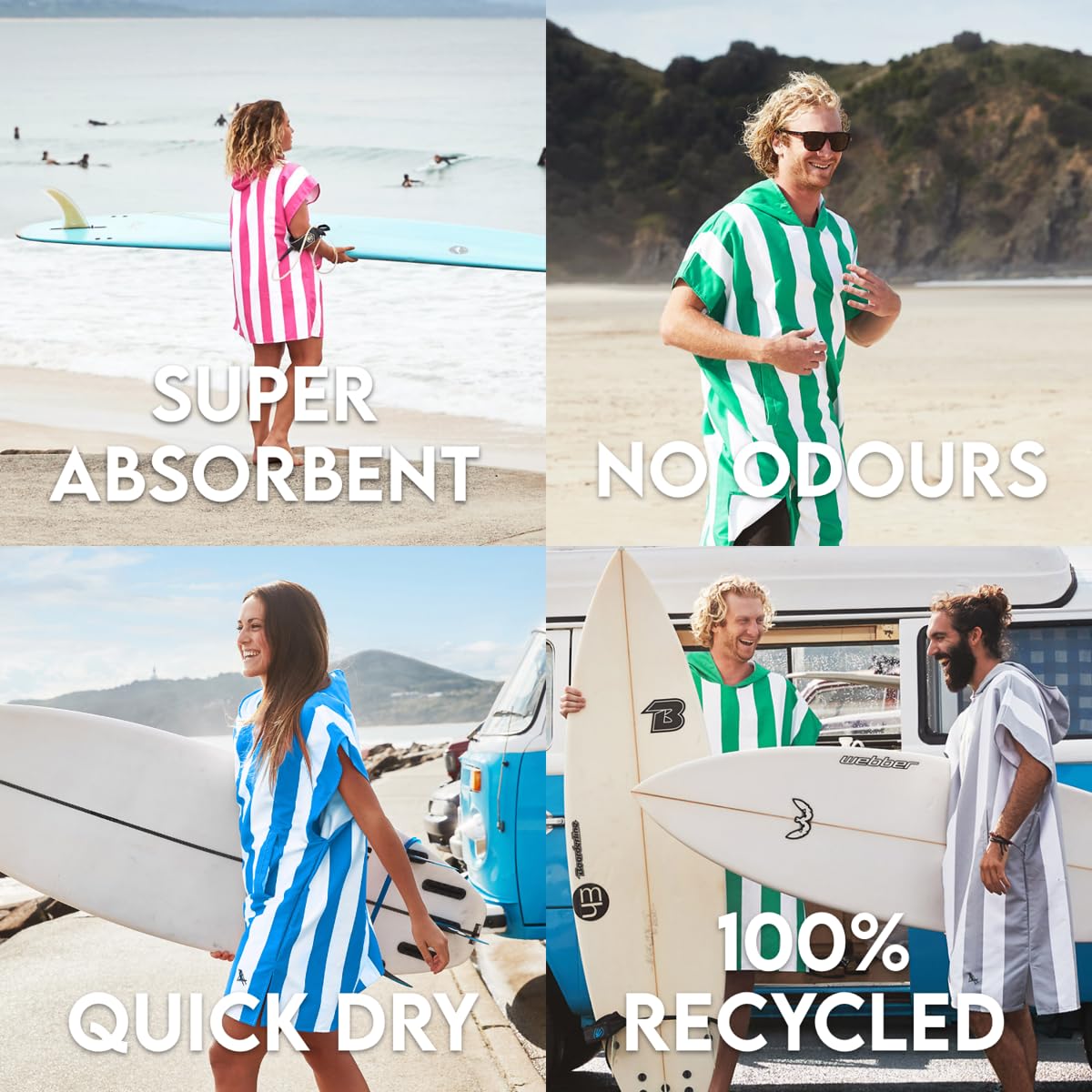Dock & Bay Adult Beach Poncho - Hooded Towel with Deep Pockets - for Beach & Pool - Super Absorbent, Quick Dry - Cabana - Bondi Blue, Large (105x80cm, 41x31)
