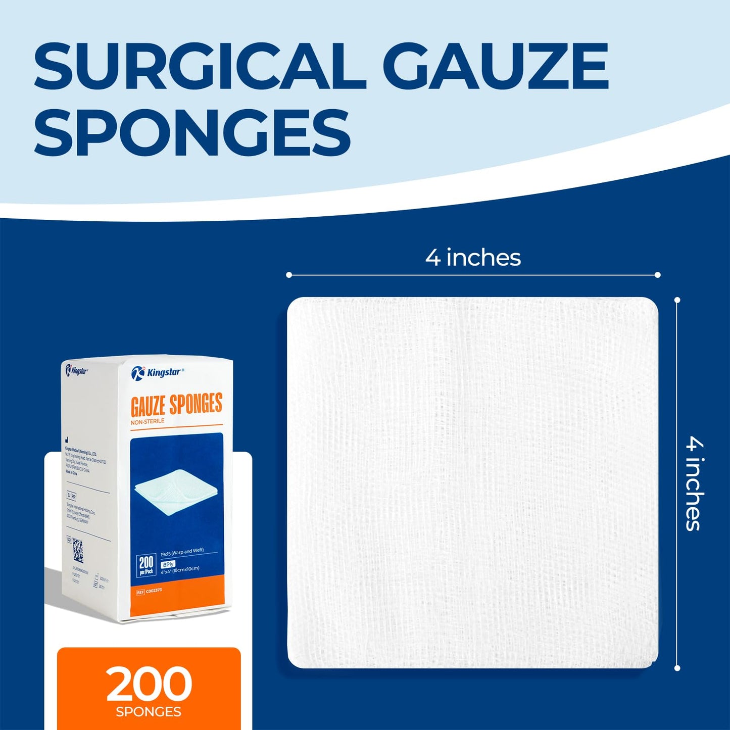 200 Pack 4x4 Inch Gauze Sponges 8-Ply, 100% Cotton Large Gauze Pads for Wound Care, Highly Absorbent Bulk Hospital-Grade First Aid & Surgical Dressing