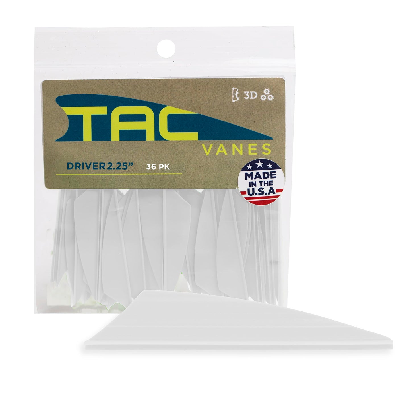 TAC Vanes 2.25" Driver Arrow Vanes | Archery Fletching for Compound & Crossbow | Durable, Lightweight, High Accuracy, White 36 Pack