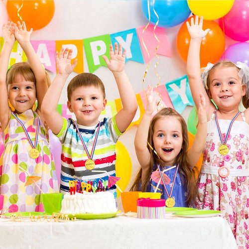 GCTWFYK 100 Pcs Plastic Gold Winner Medals for Kids, Award Medals Bulk with Ribbon for Sports Party Favors, Games Competition, Spelling Bee and Decorations
