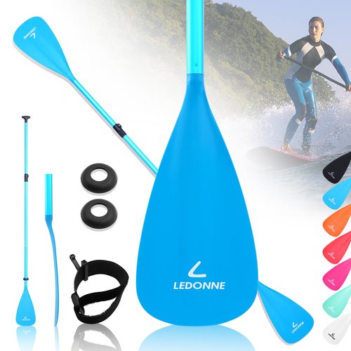 LEDONNE SUP Paddle 4-Piece Adjustable Stand Up Paddle Floating Lightweight Portable Kayak Paddle Paddleboard Oar with Aluminum Alloy Shaft, 2 Nylon Blades, Hook&Loop, Drip Ring, Blue