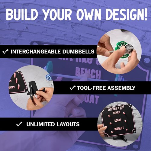 Custom PR Tracking Board - Weightlifting Personal Tracking Board - PR Tracker for Squat, Bench & Deadlift - PR Board with Mini Barbells - Home Gym Decor for Powerlifting - Gift for Fitness Enthusiasts