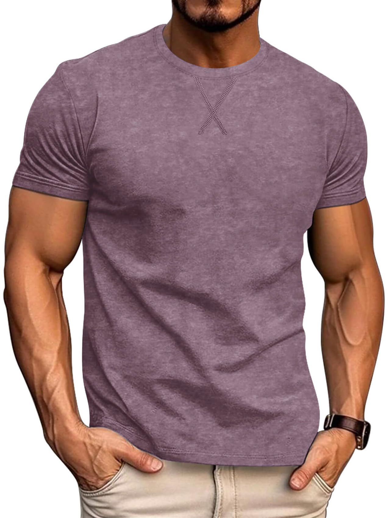 LOGEEYAR Men's Athletic Washed T-Shirts Basic Crew Neck Tees Tops Casual Distressed Cotton T Shirts for Men Purple
