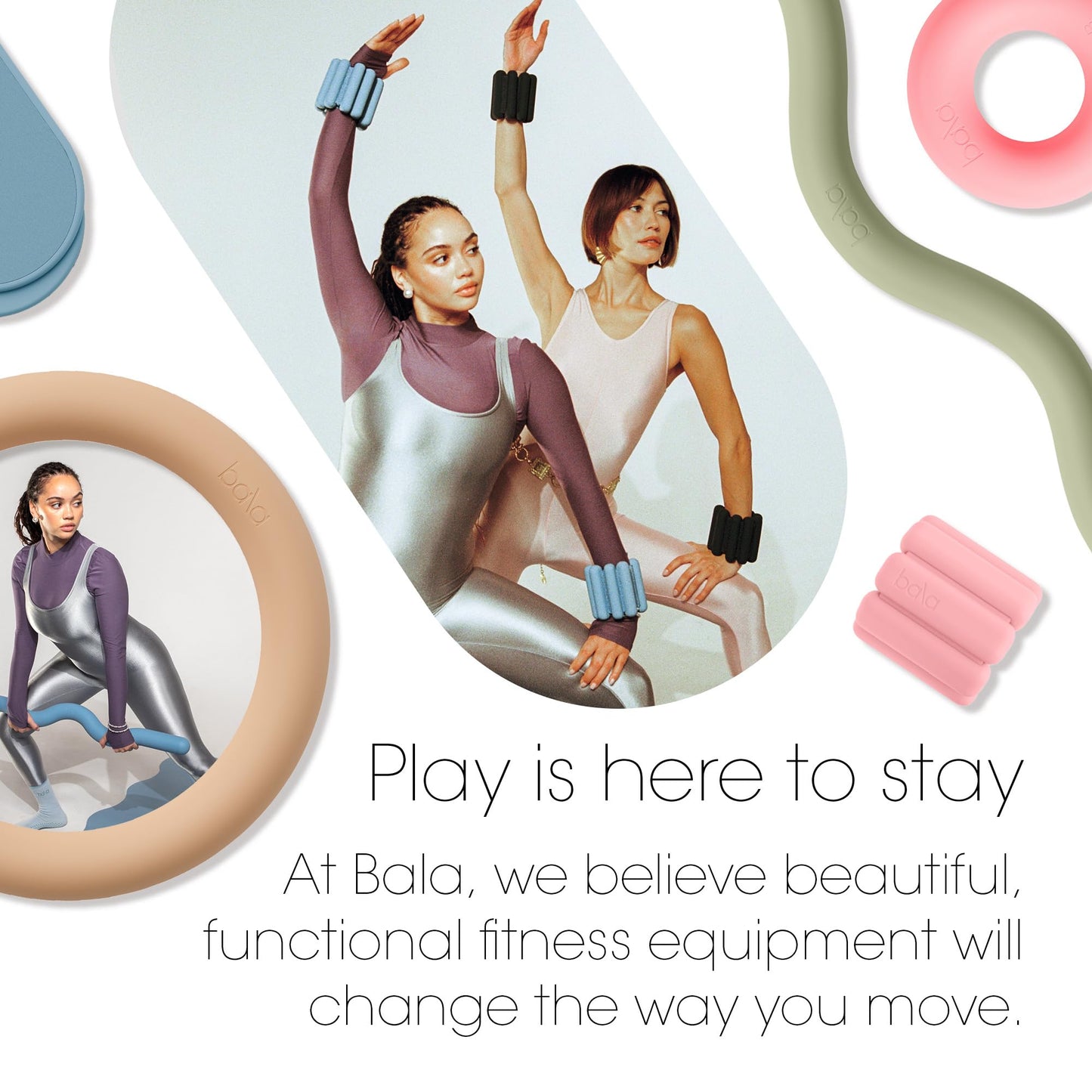 Bala Bangles Wrist & Ankle Weights for Women & Men (Blush) - 1 Pound Adjustable Silicone Weighted Bracelet Set for Gym, Yoga, Pilates, Cardio & Strength Training - Wearable Arm & Leg Workout Weights