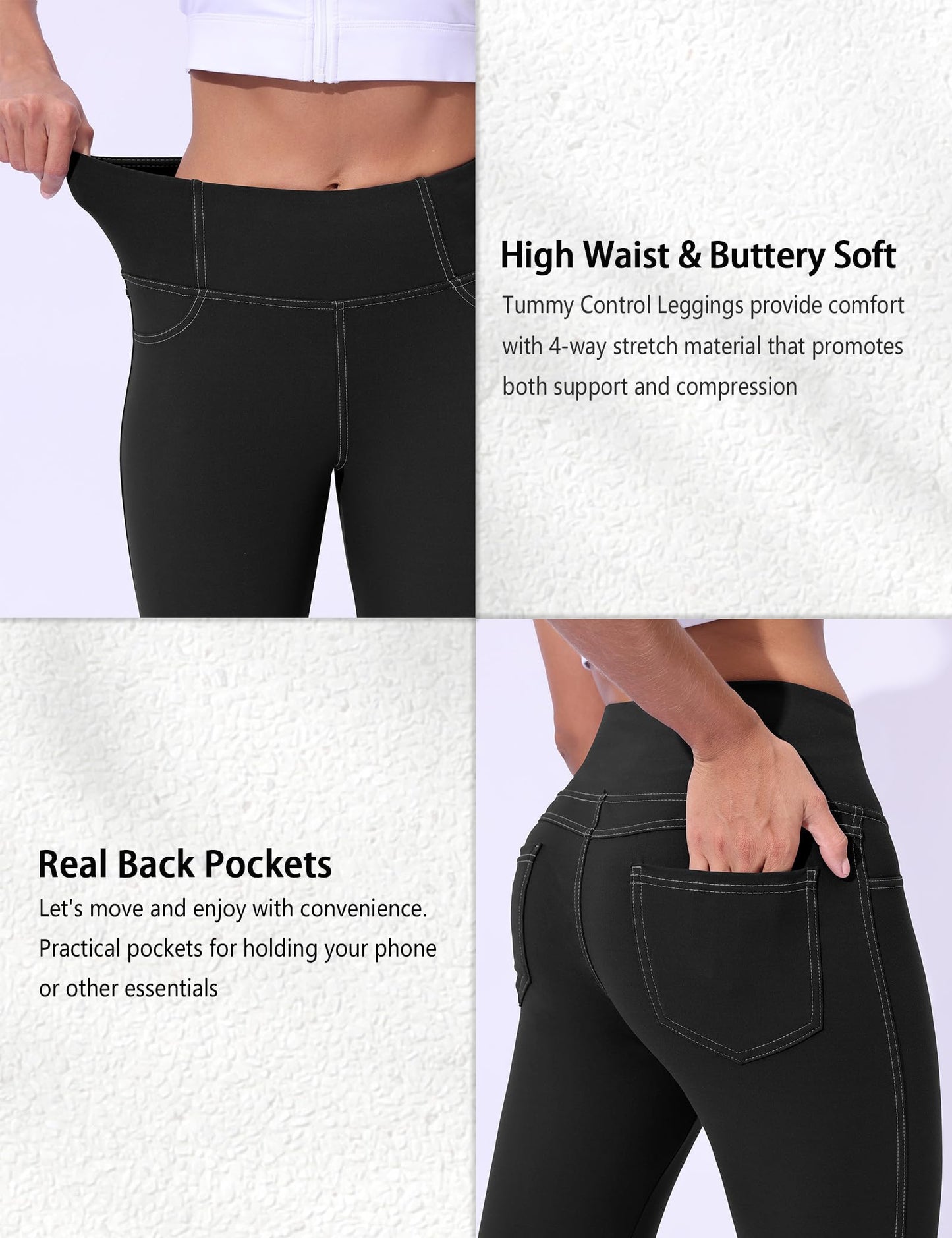 VOOVEEYA Women's Yoga Pants with Back Pockets Tummy Control Leggings 25 in (25 in Black L-New)