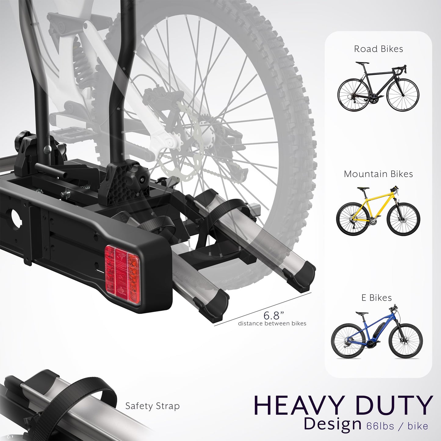 Life Finds 2-Hitch Bike Rack with Taillights and License Plate Holder, Adjustable Folding Design, Holds up to 132 lbs, LF-BR1L