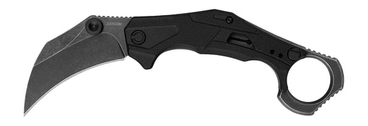 Kershaw Outlier, Tactical Karambit Style Folding Pocket Knife with Assisted Opening, Reverse Grip, Blackwash Finish on Black Handle, Liner Lock, 2.6 inch Blade with Deep Carry Pocketclip