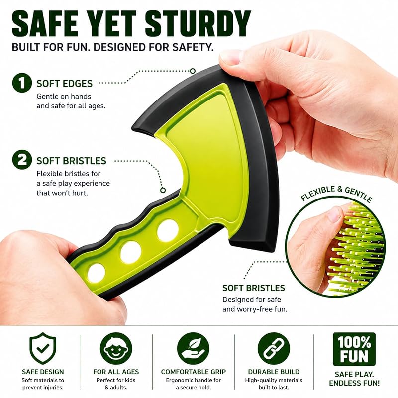 Leeray 3-in-1 Axe Throwing Game with Bristle Target Board - 12-Inch Green (Black+Green) Variation