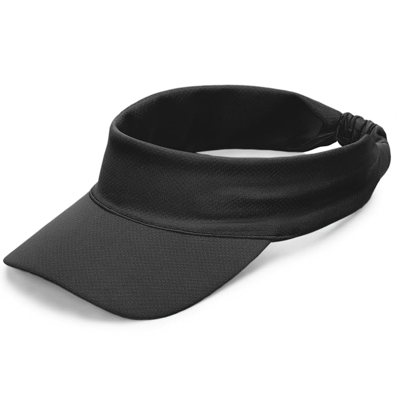 Cooling Stretchy Visor Hat - Sun Protection Headband with Quick-Dry, Black, Medium