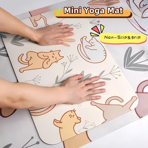 SooDbrea Mini Yoga Mat with Playful Cat Design, Yoga Knee Pads,Double-Sided Non-Slip, Meditation,Exercise Mat for Women&family use,White