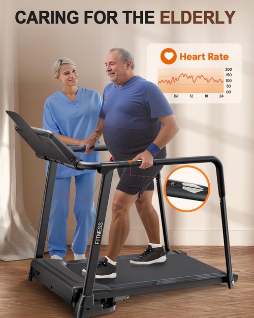 Thalorus Walking Treadmill for Seniors with Full-Length Safety Handrails, Foldable for Small Spaces & Joint-Friendly Deck | Features Reverse-Walk Technology for Balance Training (TPB-3090)