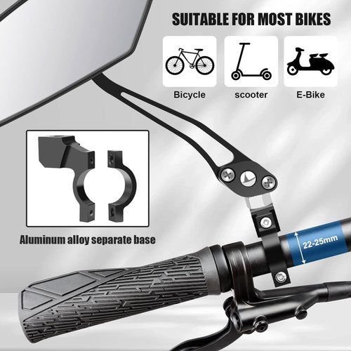 Diyife Bike Mirror 1 Pair, [New Version] HD Wide Angle Large Handlebar Rearview Mirror, Blast-Resistant 360°Adjustable Bicycle Rear View Mirror Accessories for Ebike Mountain Road Bike
