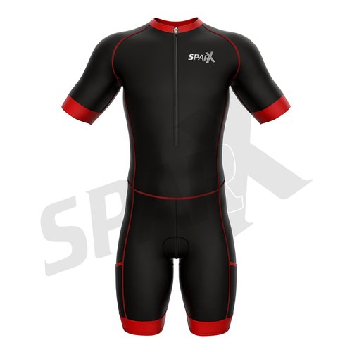 Sparx Men Triathlon Suit Short Sleeve Aero Tri Suit (Black/Red, Large)
