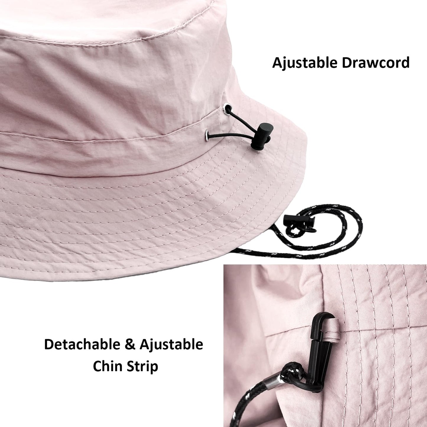 woogwin Waterproof Bucket Rain Hat with Chin Strap Quick Dry Packable Boonie Sun Hat Safari Hat UV Protection(Light Pink)