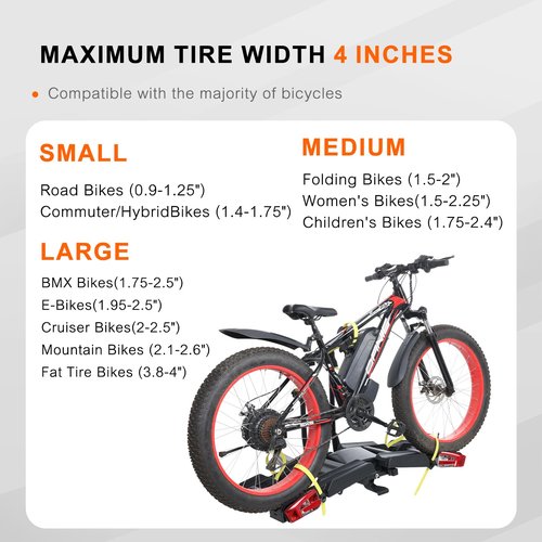 Gearantics 2 E-Bike Foldable Hitch Mount Bike Rack with Light for 2" Receiver SUV & Trucks, Up to 4'' Fat Tire, Lockable Hitch Racks for E-Bike with Ramp and Wheels, 180 LBS Capacity