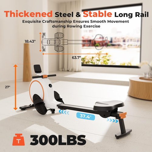 Rowing Machines for Home, Magnetic Rower with 32-Level Whisper-Quiet Resistance & 300LBS Weight Capacity, Row Machine with LED Monitor & Comfortable Seat, Bluetooth, App Supported and Tablet Holder