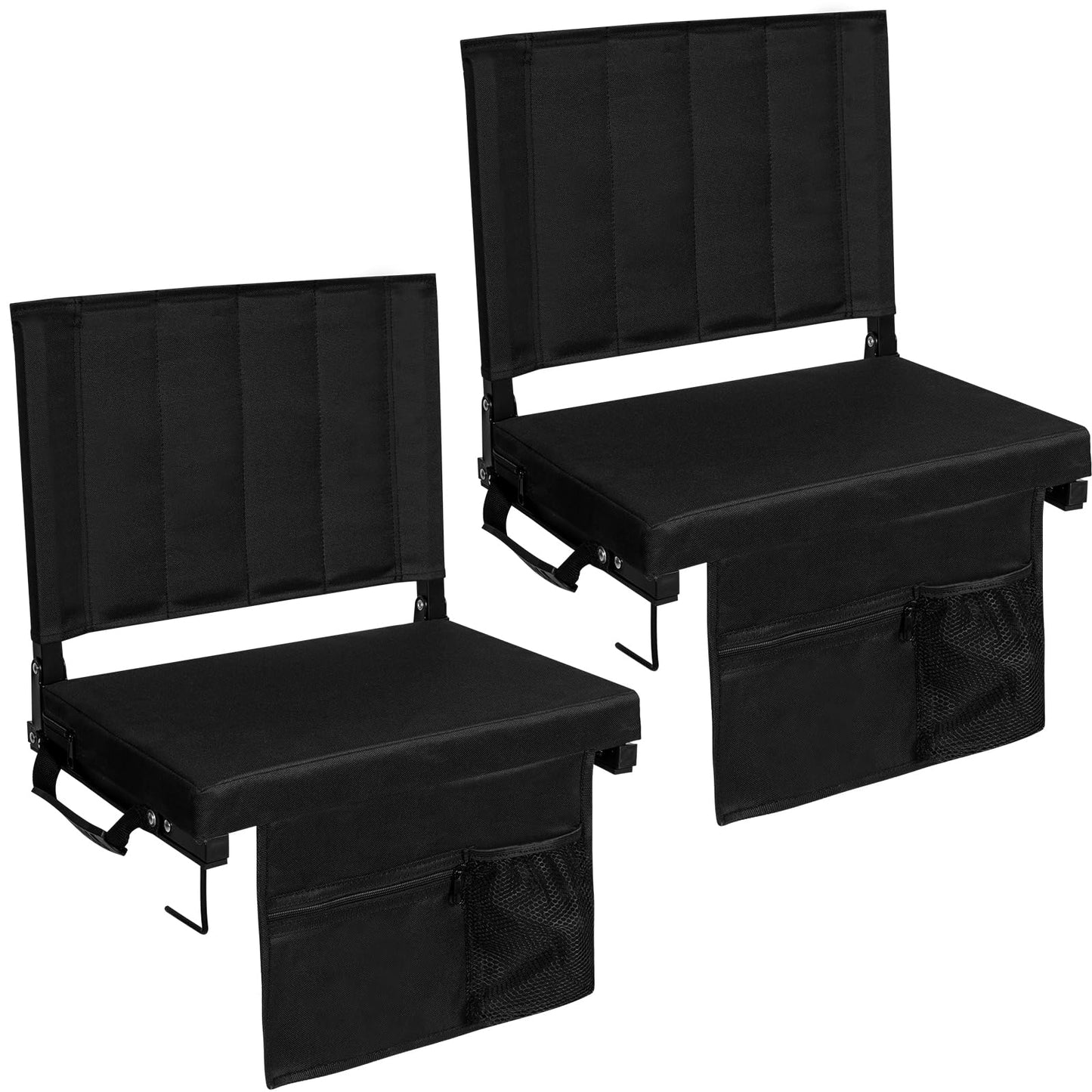 Romswi 2PK Stadium Seats for Bleachers with Back Support, Comfort Thick Padded Bleacher Seats with Cushion, Portable Folding Waterproof Bleacher Chair, with Shoulder Strap for Sports, Events, Camping