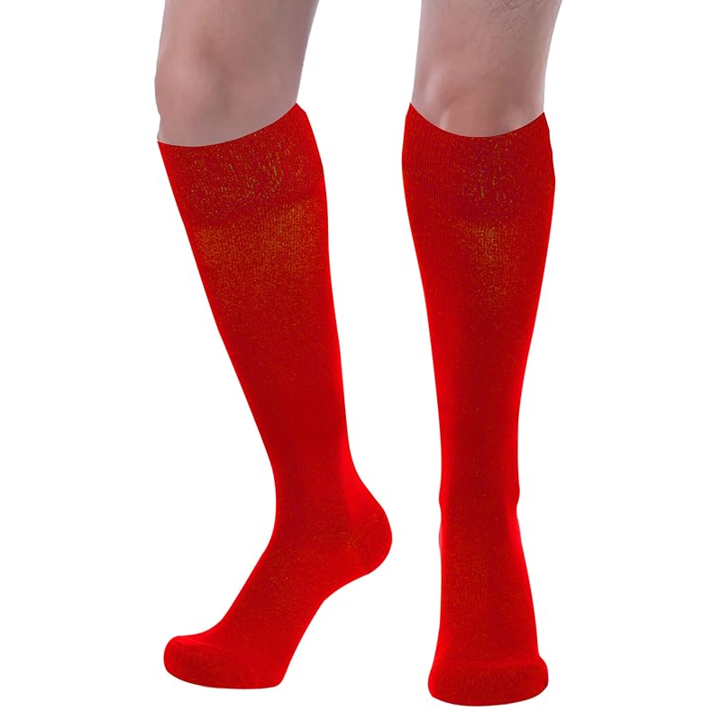 FOOTPLUS Knee High Soccer Football Socks - White & Red, Medium, Unisex