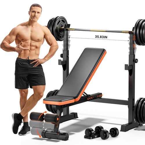 Fostoy Weight Bench Set, 770lbs Bench Press Rack, Adjustable Weight Benches for Home Gym, Olympic Workout Bench for Full Body Fitness, Flat Incline Bench With Removable Foot Catch
