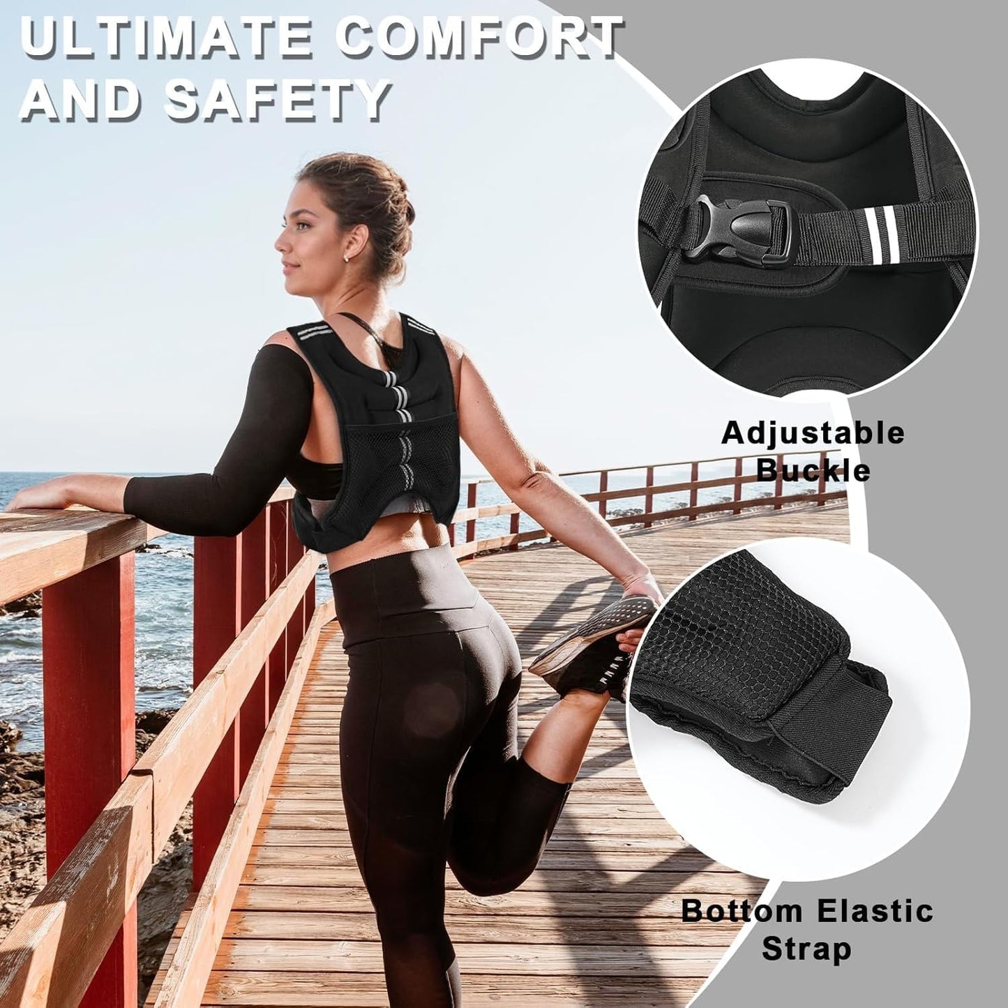Weighted Vest Weighed Vest Women Men Kids, 16lb Body Weight Vest with Reflective Stripe, Adjustable Weighted Vest for Strength Training, Running, Walking, Workout, Jogging